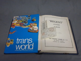 A Transworld stamp album and a blue Regent Junior stamp  album