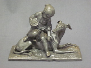 A 19th Century spelter figure of a seated child and greyhound 7"  ,f,