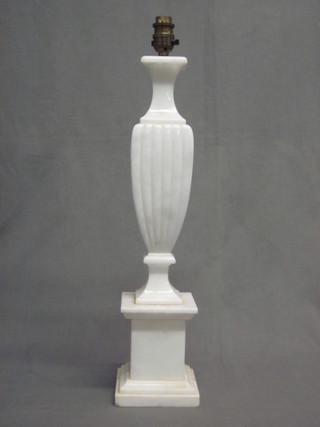 A square alabaster club shaped table lamp 20"