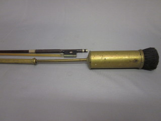 A wooden "Cello" bow and a brass cased fireside broom