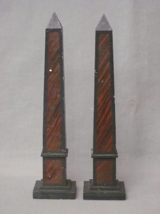 A pair of painted obelisks 12", bases marked Redmile 32 Sloane Street