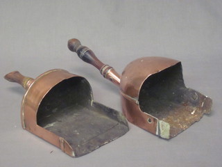 2 19th Century copper coal shovels with turned wooden handles