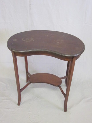 An Edwardian inlaid mahogany kidney shaped 2 tier occasional  table 26"