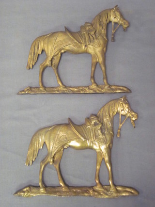 A pair of Oriental style gilt bronze plaques in the form of horses  8"