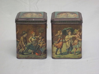 2 Carr & Co biscuit tins decorated the seasons