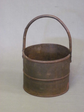 A circular wooden bucket with handle 12"