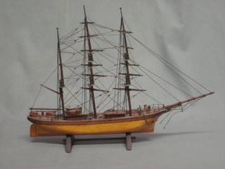 A 19th Century wooden model of a 3 masted ship 16"