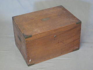 A Victorian rectangular oak and brass banded plate box, with  hinged lid and brass counter sunk handles, 22"