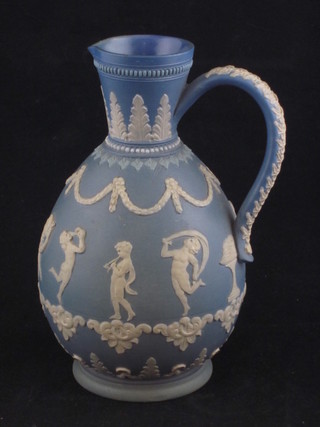 A Doulton Lambeth Silica blue Jasperware style jug 7",r,