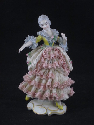 A 20th Century Dresden porcelain figure of a Crinoline lady  fingers f, based cracked, marked 1612 Dresden 5"