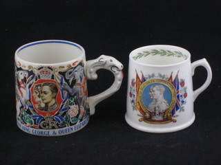 A Burleigh George VI pottery Coronation mug designed by Laura Knight and a Royal Doulton Coronation mug