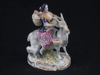 An 18th Century Crown Derby porcelain figure of a goat being  ridden by mother and children 4", R,