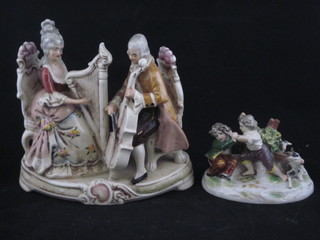 A Continental porcelain group in the form of lady and gentleman musicians and a porcelain group of 2 children fighting 2"