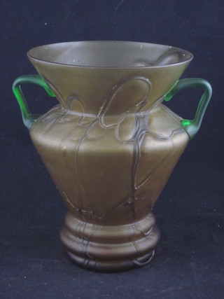 A Pallme Konig twin handled brown glass vase 7 1/2"