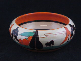 A Clarice Cliff Fantasque pattern circular bowl decorated stylised landscape, 7"