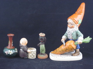 A Goebel figure of a gnome with a large carrot 8", chip to base, a small Goebel figure of a monk, small specimen vase and a  terracotta figure