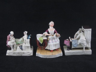 2 19th Century fairings - Last in to bed puts out the light, 3 o'clock in the morning and 1 other of a seated lady with dog