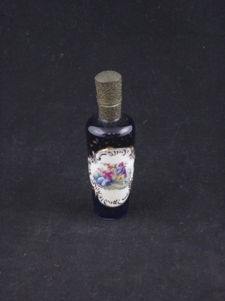 A blue glazed porcelain scent bottle with glass stopper and gilt  mount 3 1/2"