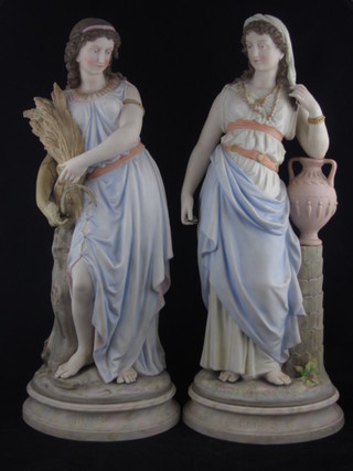 A pair of 19th Century Continental bisque porcelain figures of Rebecca and Ruth, Ruth f and r, 18"