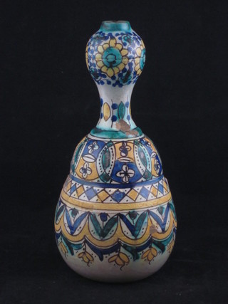 A Persian style pottery club shaped vase 10"