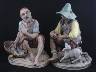 2 Capo di Monte figure groups - The Shepherd and The  Fisherman