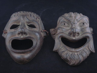 2 pottery wall masks marked Aohma 8"