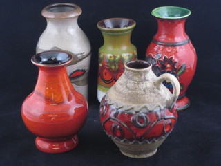 A collection of 3 West German Bay Pottery vases and 2  Scheurich vases