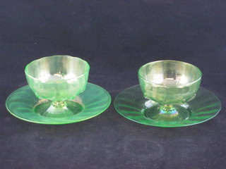 A set of 8 green Art Glass sundae dishes and saucers
