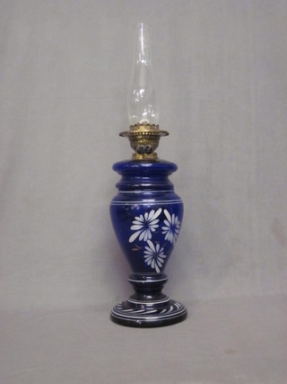 An opaque blue glass oil lamp reservoir 15"