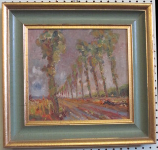 Impressionist oil on board "Poplar Trees" 9" x 10"