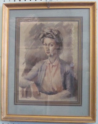 A 1930's watercolour, head and shoulders "Portrait of a Lady"  10 1/2" x 8", indistinctly signed
