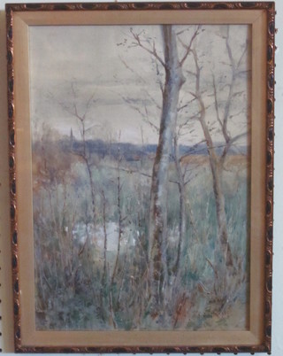 Watercolour "Wooded Scene" 13 1/2" x 9 1/2", indistinctly  signed to bottom right hand corner