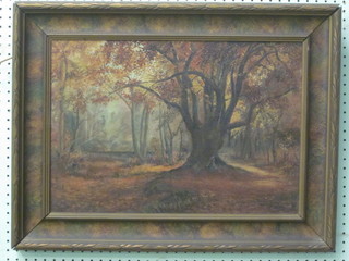 Oil on canvas "Wooded Landscape with Tree" 14" x 20"
