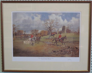 After King, limited edition coloured hunting print "Crawley & Horsham Fox Hounds Hunting Below the Ruins at Knepp Castle"  no. 170/250, signed in the margin, 12" x 18"