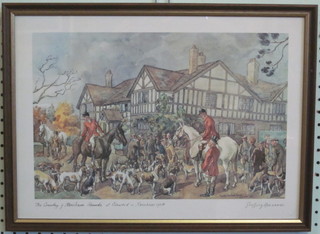 After Dr Geoffrey Sparrow, a coloured print "The Crawley & Horsham Hounds at Cisswood Horsham 1958" 10" x 14 1/2"