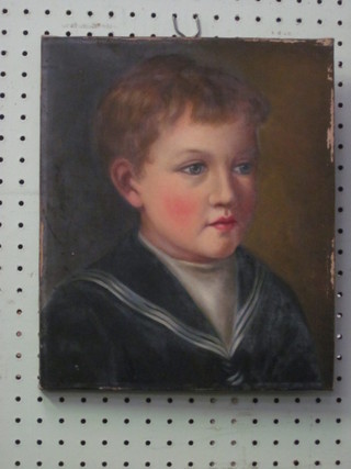 19th Century oil on canvas head and shoulder portrait "Young  Boy in a Sailor Suit" 12" x 10"