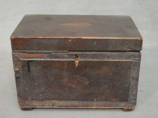 A 19th Century rectangular twin compartment tea caddy with  hinged lid 9"