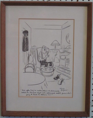 David Langdon, a humerous  pen and ink cartoon "The Postman" 10" x 7"
