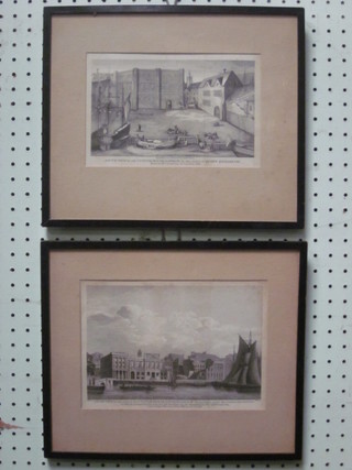 2 monochrome prints "South View of Customs House London in  the Reign of Elizabeth" and "South View of Customs House  1814" 6" x 8 1/2"