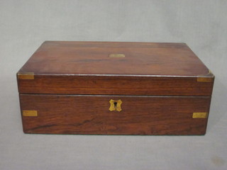 A Victorian rosewood and brass banded writing slope 14"