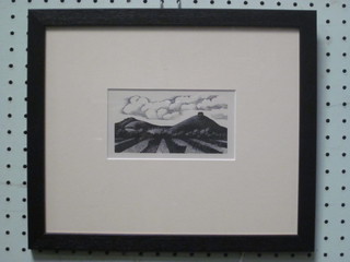 A monochrome print "Ploughing Scene" 3" x 5"