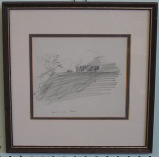 Anton Lock, pencil drawing "Ploughing" marked Shipley 5 1/2"  x 6"