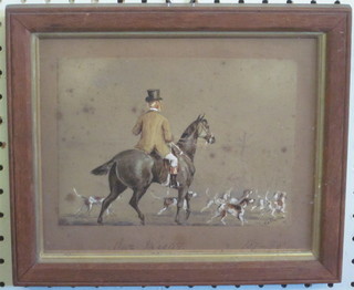 E H Thurlon, watercolour drawing "Edward VII, Our Master,  Leading His Hounds" 5" x 7", some foxing