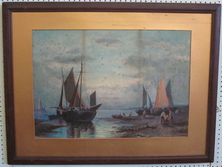 Watercolour drawing "Boats with Figures" 16" x 23"