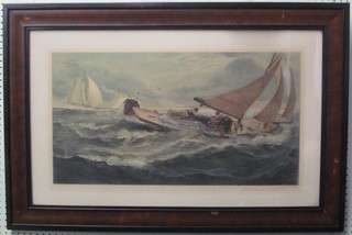 N Herring, a coloured print "Youth Yacht Racing Round the  Bouy" 15" x 28"