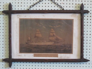 A Victorian coloured print "HM Indian Troop Ship - Euphraties"  8" x 12" contained in an oak frame, f,
