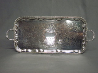 An engraved rectangular silver plated twin handled tray 20"