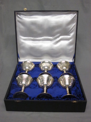 A set of 6 silver plated goblets contained in a fitted case