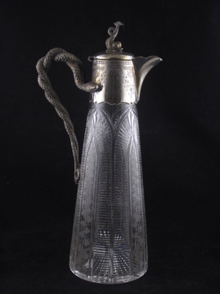 A Victorian silver plated and cut glass claret jug with serpent handle  ILLUSTRATED