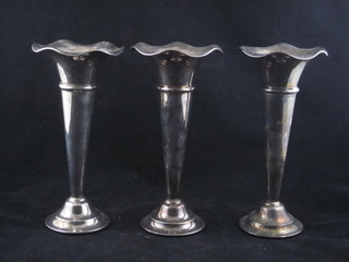 3 silver plated trumpet shaped vases by Mappin & Webb